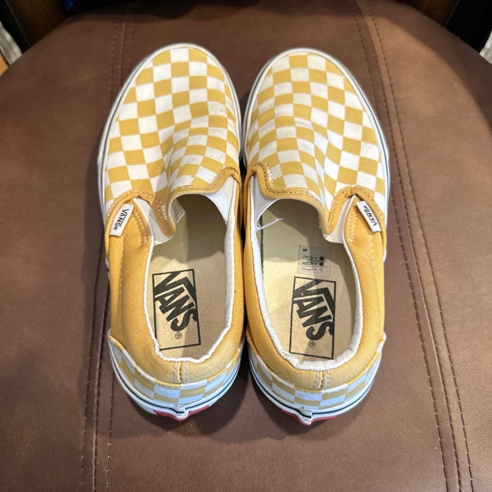 Women’s Yellow and White Classic Checkered Vans